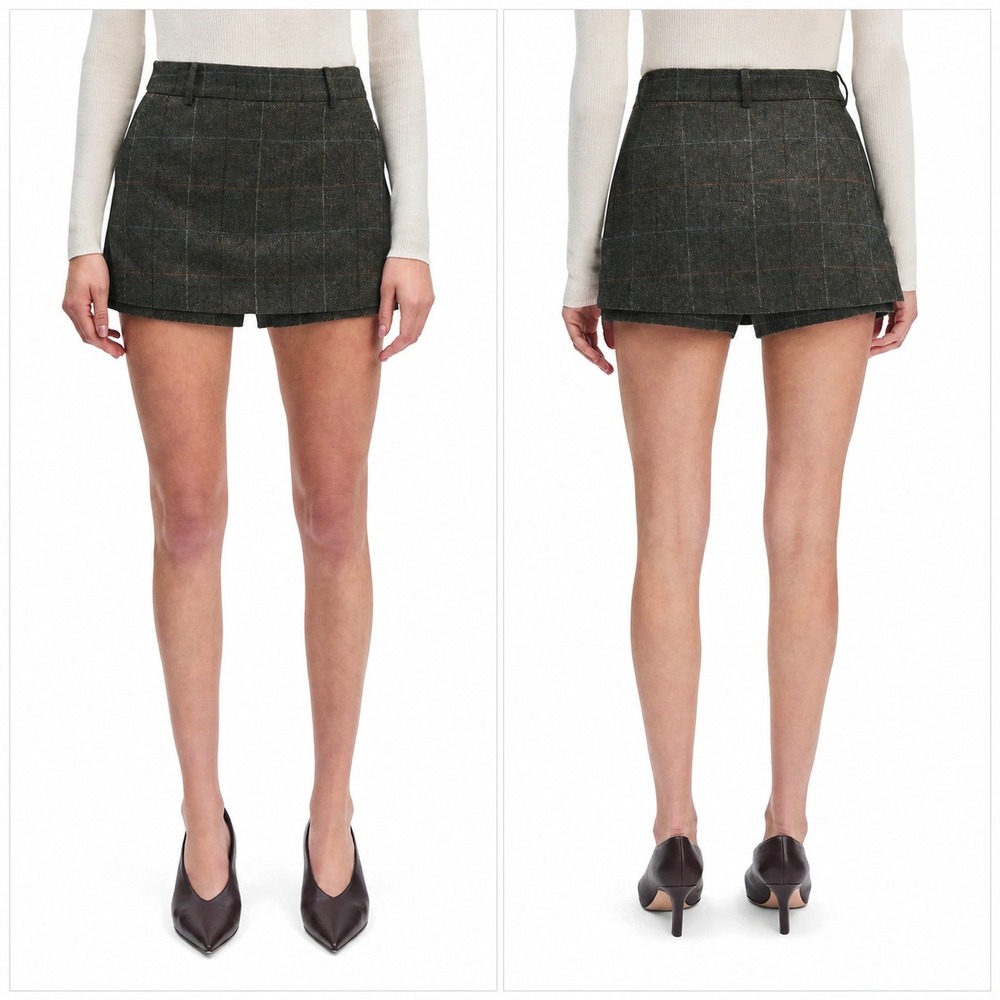 Favorite Daughter Spencer Mocha Plaid High Rise Skort Size 10 Wool Blend Preppy
